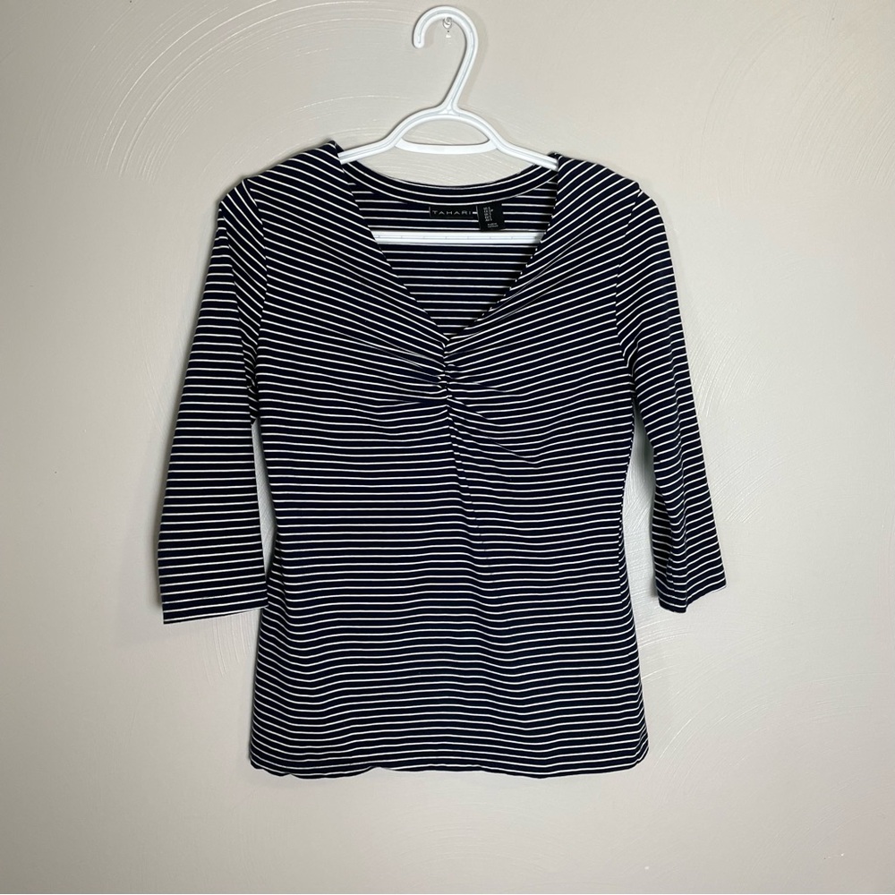 Navy and White Striped Tahari Top Size Small